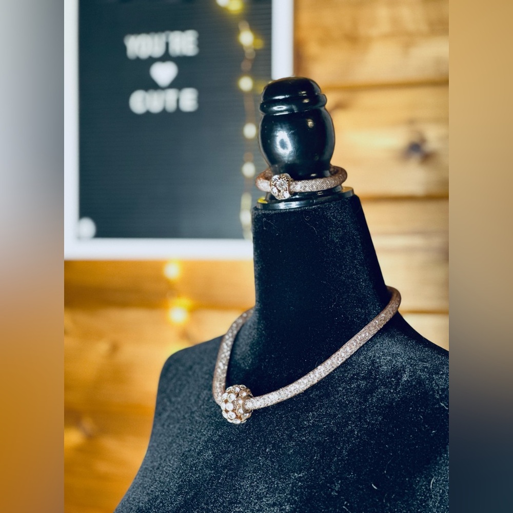 Crystal embellished collar necklace and bracelet set in Champagne | Melanie Lynn
